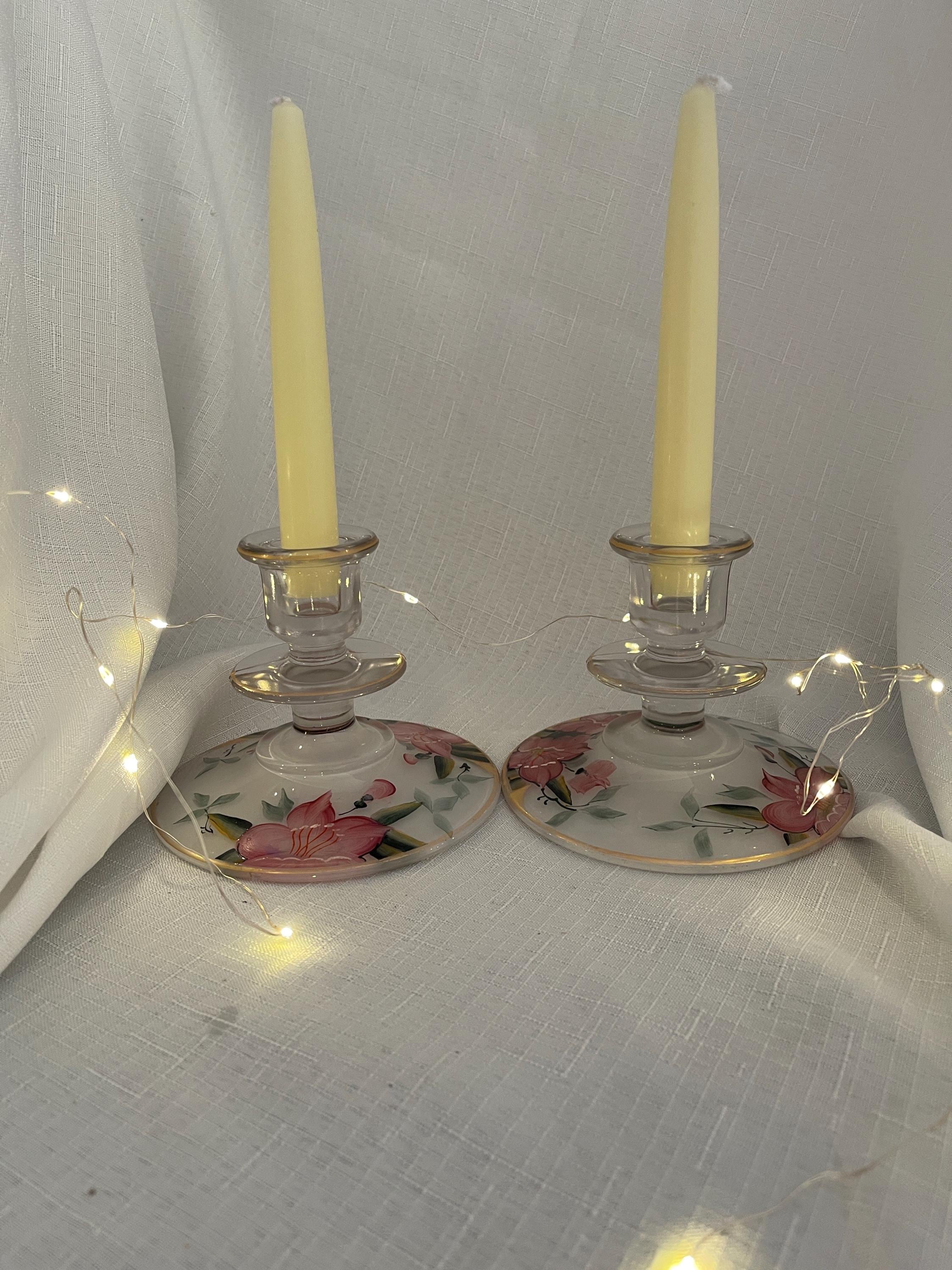 Vintage Pair of Noritake Azalea Glass Candlestick Holders - A Pair