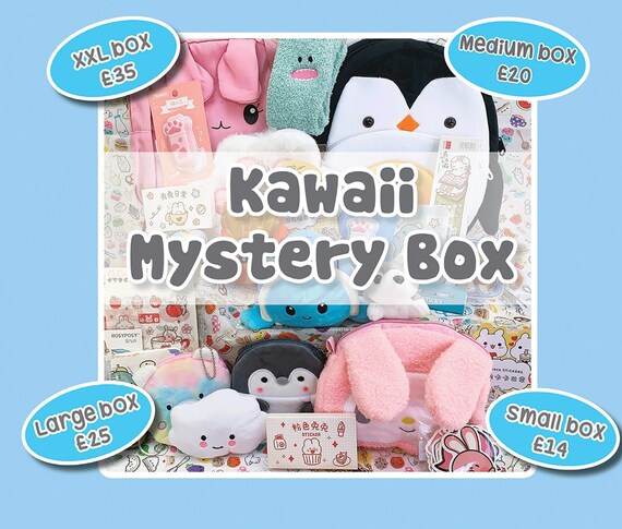 kawaii mystery box, cute stationery, plushies, surprises, stickers, gifts, keyrings, socks, gift, journaling, scrapbooking, japan, children