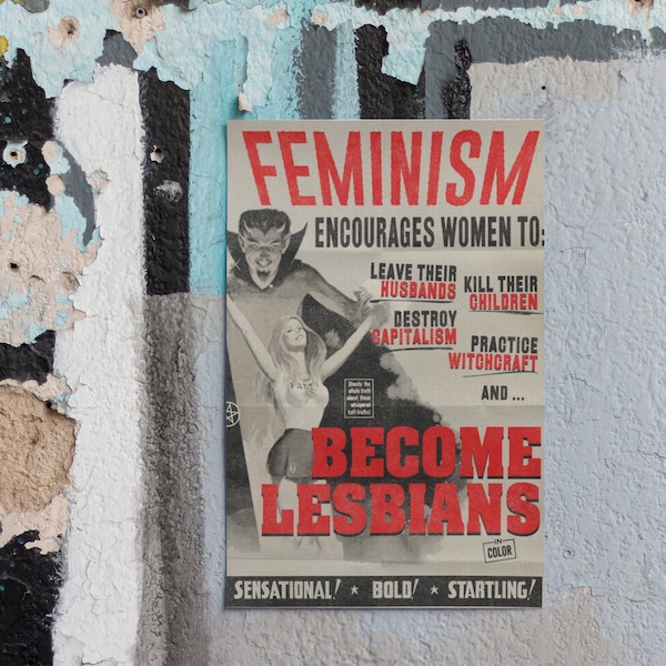 Feminism Encourages Women Lesbian Equality 60s 70s Quote Propaganda Protest Poster, 2 styles & 5 sizes available!