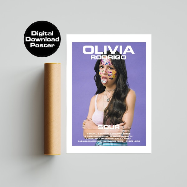 Olivia Rodrigo 2021 Album Sour, Good 4 U, Driver's License Digital Printable Poster Wall Art Download