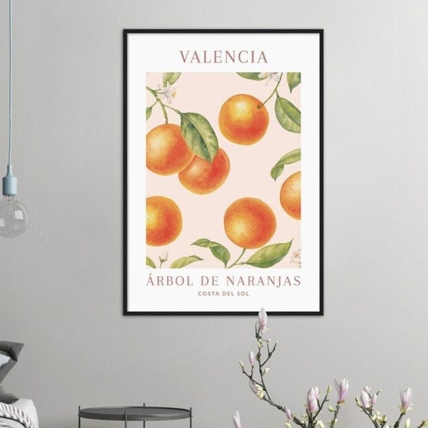 Valencia Árbol De Naranjas Oranges Costa Del Sol Classic Spanish Italian Kitchen Art Vintage Poster Wall Art, 4 tamaños disponibles.