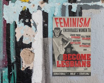 propaganda posters 60s Feminism Encourages Women Lesbian Equality 60s 70s Quote Propaganda Protest Poster, 2 styles & 5 sizes available!
