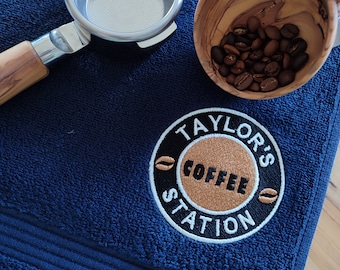 Personalized Coffee Station Towel: Embroidered Cotton Bar Towel