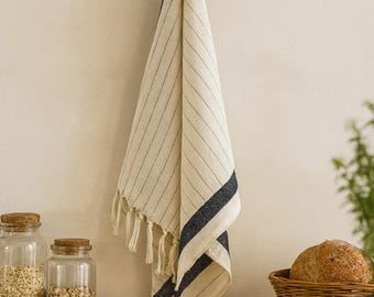 Handmade Cotton Towel with Wooden Hanger: Embroidered or Non-Embroidered