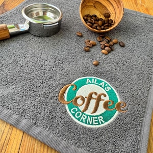 Coffee Corner Personalised Towel | Embroidered Coffee Bar Towel | Custom Gift for Coffee Lovers & Baristas