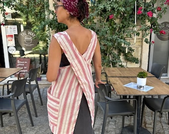 Cross Back Apron with Pocket - Handmade Without Laces for Women - Christmas Gift