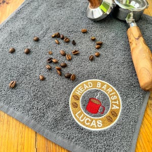 Head Barista Personalised Coffee Towel | Embroidered Cafe Bar Towel | Custom Gift for Coffee Lovers & Baristas