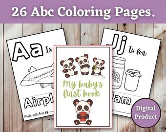 Baby Shower Book, Baby Shower, Baby Alphabet Book, Baby Shower Book, Abc Coloring Book, Baby First Abc Book, Abc Book Baby Shower Activity.