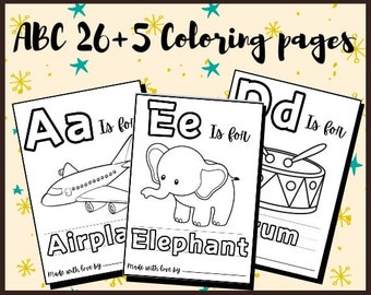 Alphabet Book, Baby Shower Book, ABC Coloring Book, Baby First ABC coloring book, ABC Book Baby Shower Activity,Printable Coloring Pages.