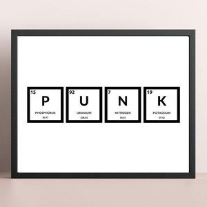 Punk Art Print, Punk Gift, Punk Rock, Punk Poster, Punk Art, Periodic Table, Science Gift, Nerd Gift, Music gift, Christmas Gift, Wall Decor