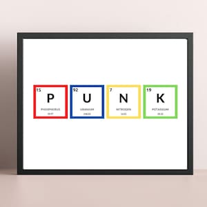 Punk Art Print, Punk Gift, Punk Rock, Punk Poster, Punk Art, Periodic Table, Science Gift, Nerd Gift, Music gift, Christmas Gift, Wall Decor