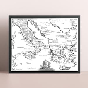 Vintage Italien Karte, Antike Mittelmeer Karte, Griechenland Landkarte Druck, Mittelmeer Druck, Vintage Griechenland Druck, Antike Italien Karte, Antikes Europa