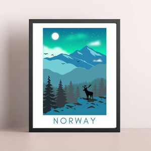 Norway Travel Print, Norway Art Print, Norway Print, Norway Wall Art, Norway Poster, Norway Travel Poster, Aurora Borealis Art, Norge Art