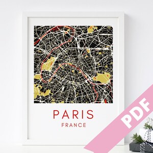 パリの地図プリント、地図アート、パリのポスター、壁掛け地図プリント、パリのプリント、旅行地図、パリの地図アート、地図ギフト、地図壁掛けアート、パリの市内地図
