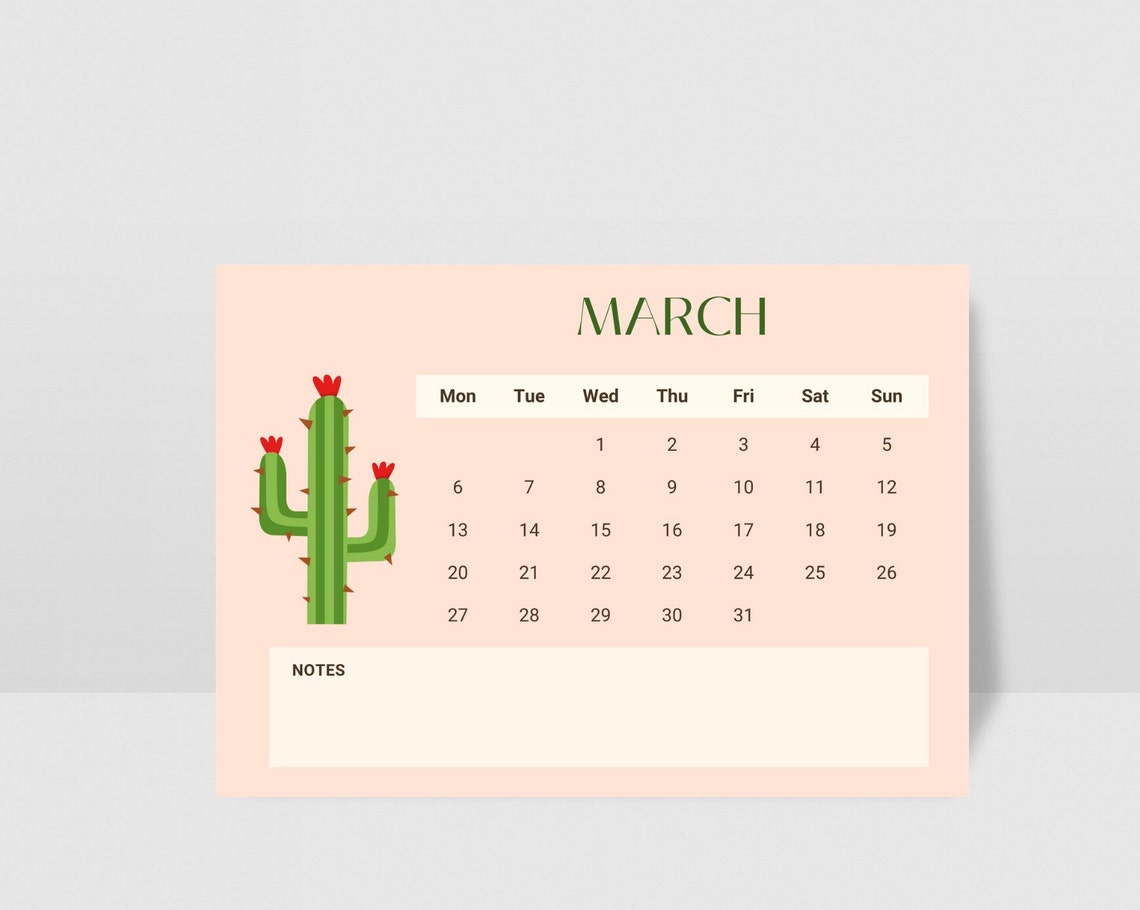 2025 Cactus Calendar Printable Cactus Calendar Cactus Gift Etsy