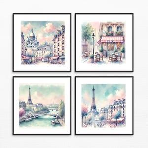 Set of 4, Paris Wall Art, Paris Art Print, Watercolor Wall Decor, Paris Watercolor Art, Travel Print, Home Decor, Paris Wall Print, Parisian