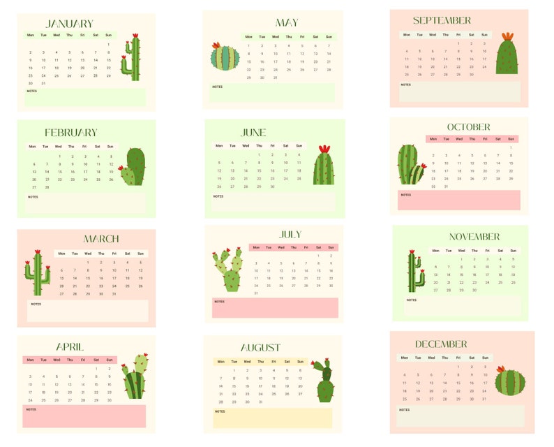 2025 Cactus Calendar Printable Cactus Calendar Cactus Gift Etsy