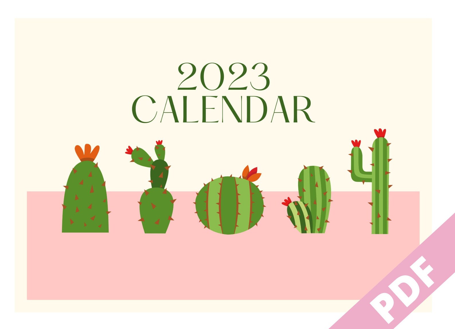2023 Cactus Calendar Printable Cactus Calendar Cactus Gift - Etsy