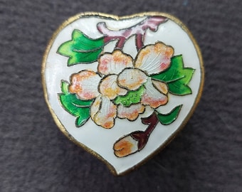 Vintage snuisterijdoosje met cloisonné-hart – pillendoosje met bloemenemaille