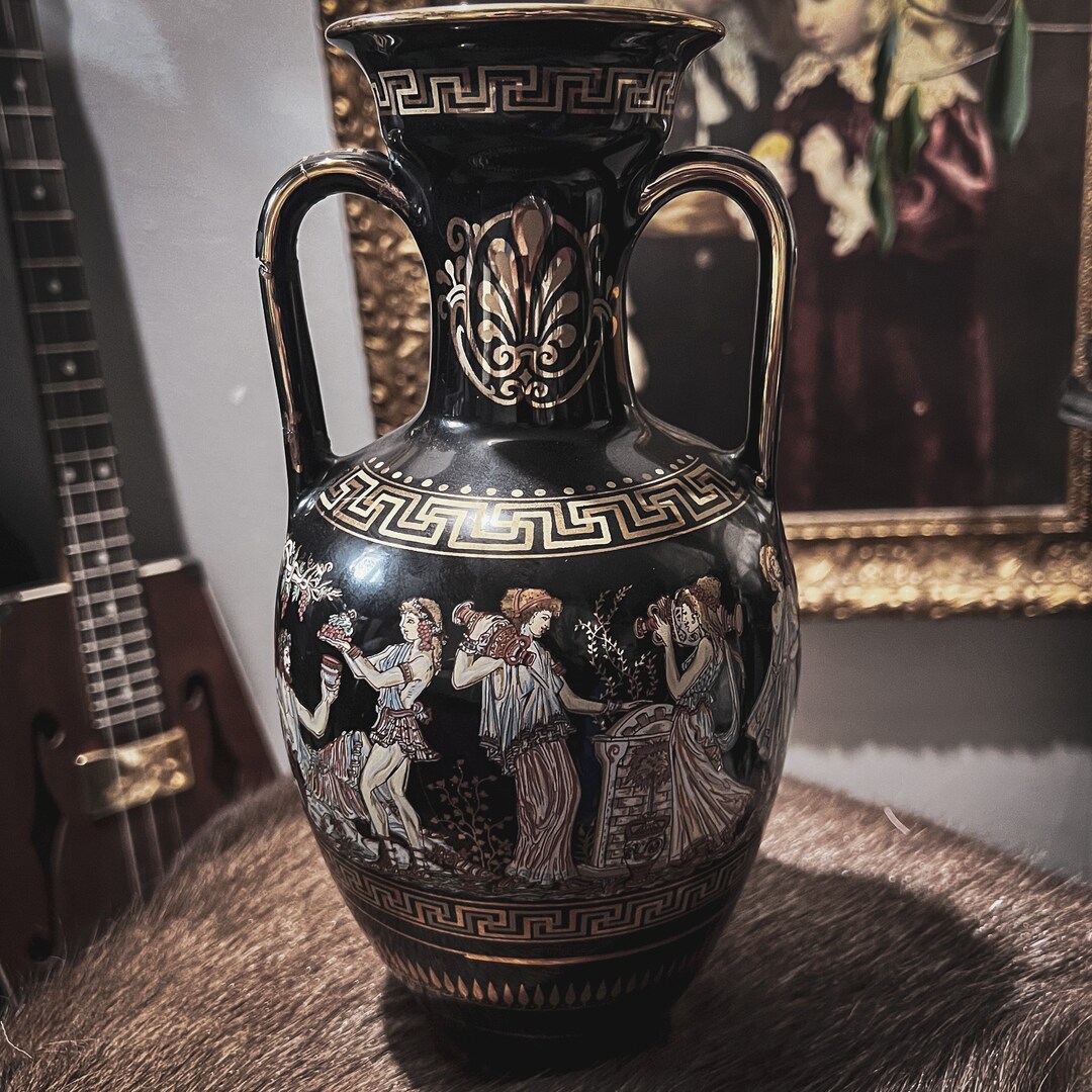 Black and Gold Greek Vase Antique Vase Greek Ornament Etsy