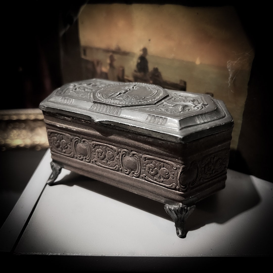 Beautiful Small Antique Metal Chest Box With Legs Antique Etsy