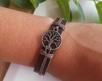 Men's tree of life leather bracelet, adjustable bracelet, black or brown, original gift for men, zen well-being, sober and trendy gift