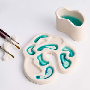 Handmade Ceramic Paint Palette Set,  Watercolor Palette, Abstract Leaf Paint Palette, Gift for Artist