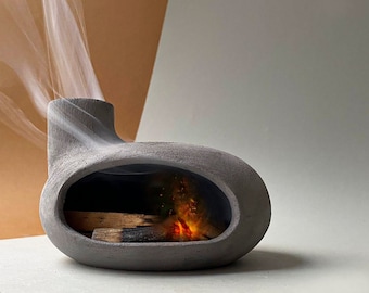 Anthracite Textured Palo Santo Burner, Cone Incense Holder, Handmade Modern Ceramic Chimney Incense Burner