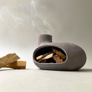 Anthracite Textured Palo Santo Burner, Cone Incense Holder, Handmade Modern Ceramic Chimney Incense Burner image 2