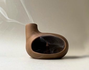 Mini Dark Brown Chimney, Modern Palo Santo Holder, Handmade Ceramic Cone Incense Chiminea, Smudge Stick Holder, Meditation Gift