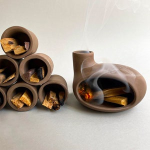 Palo Santo Holder & Matchstick Holder Set, Cone Incense Burner, Handmade Modern Ceramic Chiminea Incense Holder, Meditation Gift