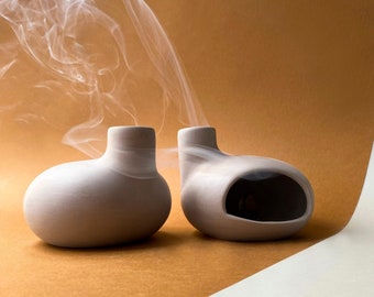 Mini Gray Ceramic Palo Santo Holder, Handmade Modern Cone İncense Burner, Meditation Gift