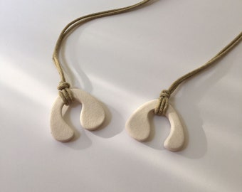 Minimalist Ceramic Necklace, White Ceramic Necklace, Unique Necklace, Simple Handmade Jewellery, Cotton Brown Cord, Artistic Jewellery