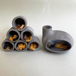 Matchstick Holder & Anthracite Textured Palo Santo Burner Kit, Cone Incense Burner, Handmade Modern Ceramic Chiminea Incense Burner