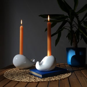 Candle holder set, Candlestick holder, Modern candle holder, Anniversary dinner, Stoneware Ceramic zdjęcie 5