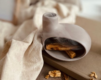 Handmade Ceramic Palo Santo Burner with Matchstick Holder: Modern Chimney Incense Burner