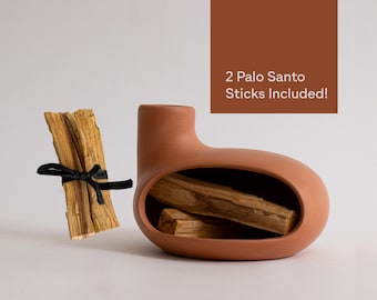 Bruciatore di incenso in terracotta, porta incenso Palo Santo, 2 bastoncini inclusi