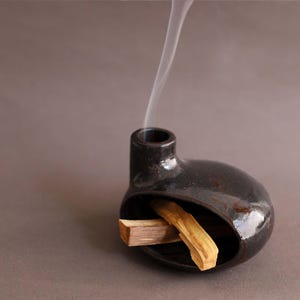 BLACK SHINY GLAZED Incense Burner, Palo Santo Holder, Handmade Ceramic Sage Holder, Fathers Day, Home Decor