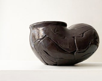 Handmade Black Sculptural Ceramic Vase, Unique Modern Vase, Design Vase Home Decor