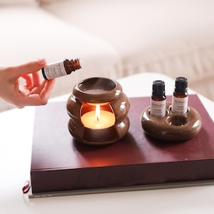 Dunkelbraun Ölbrenner-Set, Keramikwachsschmelzbrenner, Diffusor-Set für ätherisches Öl, Aromatherapie-Brenner, rustikale, moderne Wohndekoration