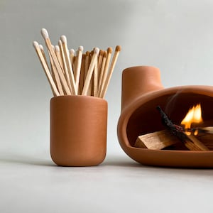 Palo Santo Holder & Matchstick Holder Set, Cone Incense Holder, Tabletop Fireplace, Handmade Modern Ceramic Chimney Incense Burner image 10