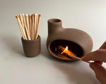 Handmade Ceramic Chiminea Incense Burner: Palo Santo & Matchstick Holder