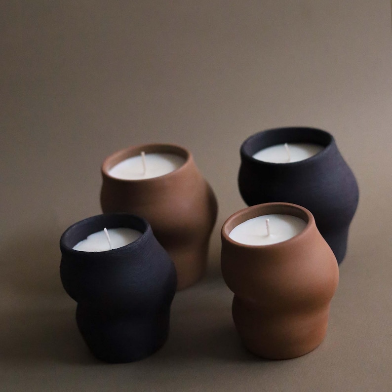 Handmade French Vanilla Soy Wax Candle, Modern Stoneware Jar, Non-Toxic Candle Christmas Gift image 1