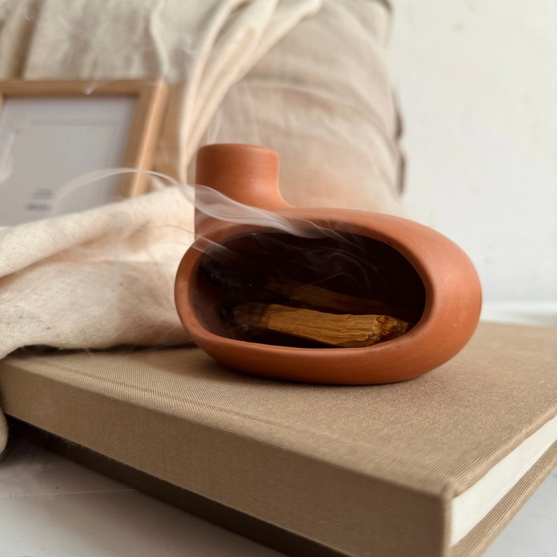 Palo Santo Holder & Matchstick Holder Set, Cone Incense Holder, Tabletop Fireplace, Handmade Modern Ceramic Chimney Incense Burner image 1