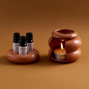 Bruciatore di cera profumata in terracotta, set bruciatore di oli essenziali in ceramica, porta cera profumata, diffusore per aromaterapia, oggetto d'arredo unico