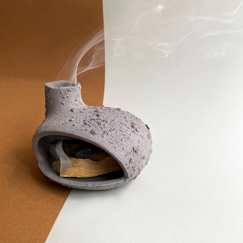 Anthracite Textured Palo Santo Burner, Cone Incense Holder, Handmade Modern Ceramic Chimney Incense Burner image 7