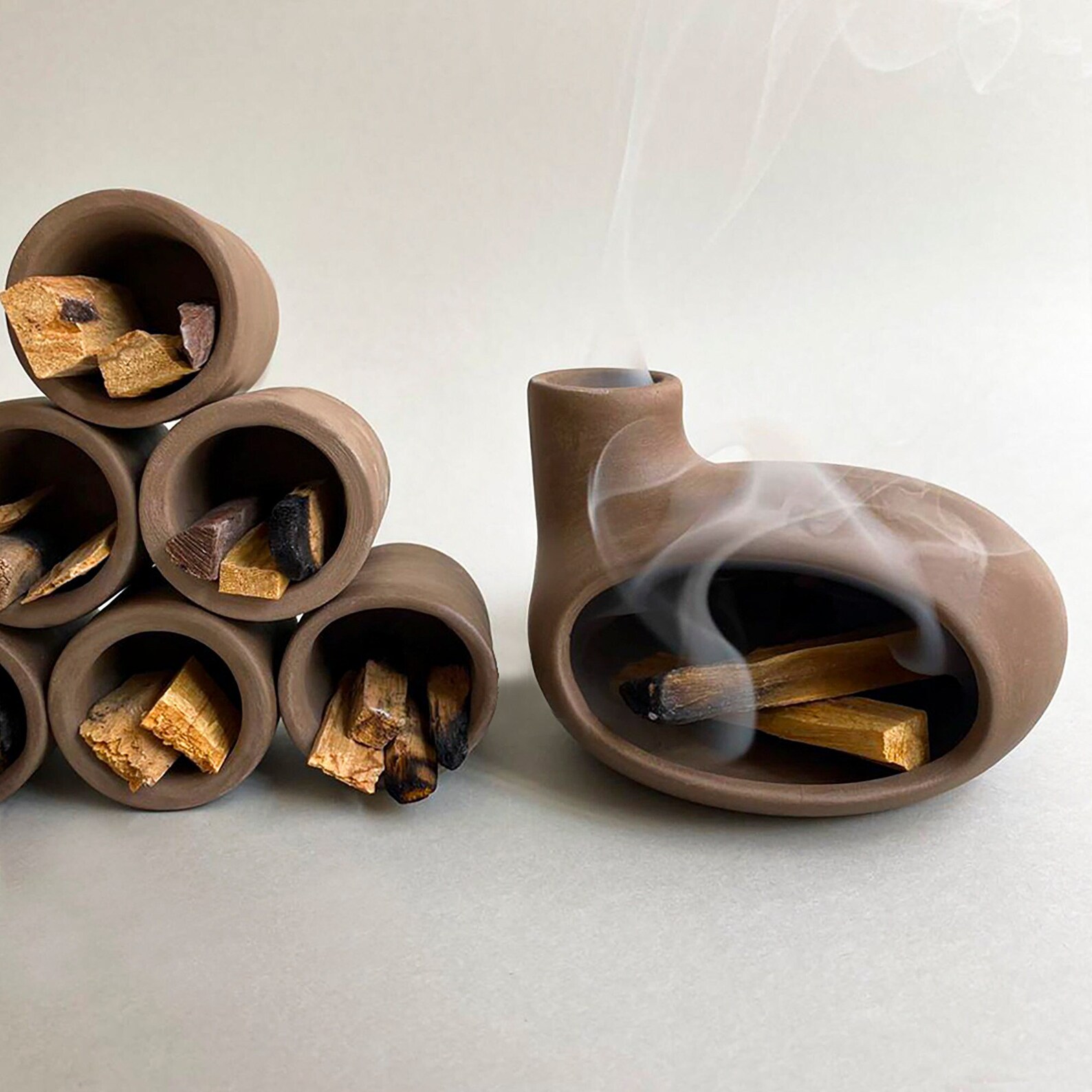 Handmade Ceramic Chiminea Incense Burner: Palo Santo & Matchstick