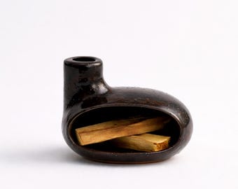 Black Glazed Ceramic Incense Burner: Handmade Palo Santo Sage Holder