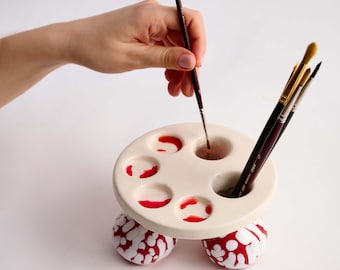 Handmade Mushroom Ceramic Watercolor Palette: Artist Gift Set
