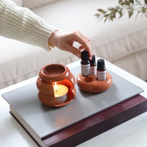 Terracotta Wax Melt Burner, Ceramic Essential Oil Burner Set, Wax Melt Holder, Aromatherapy Diffuser, Unique Home Decor